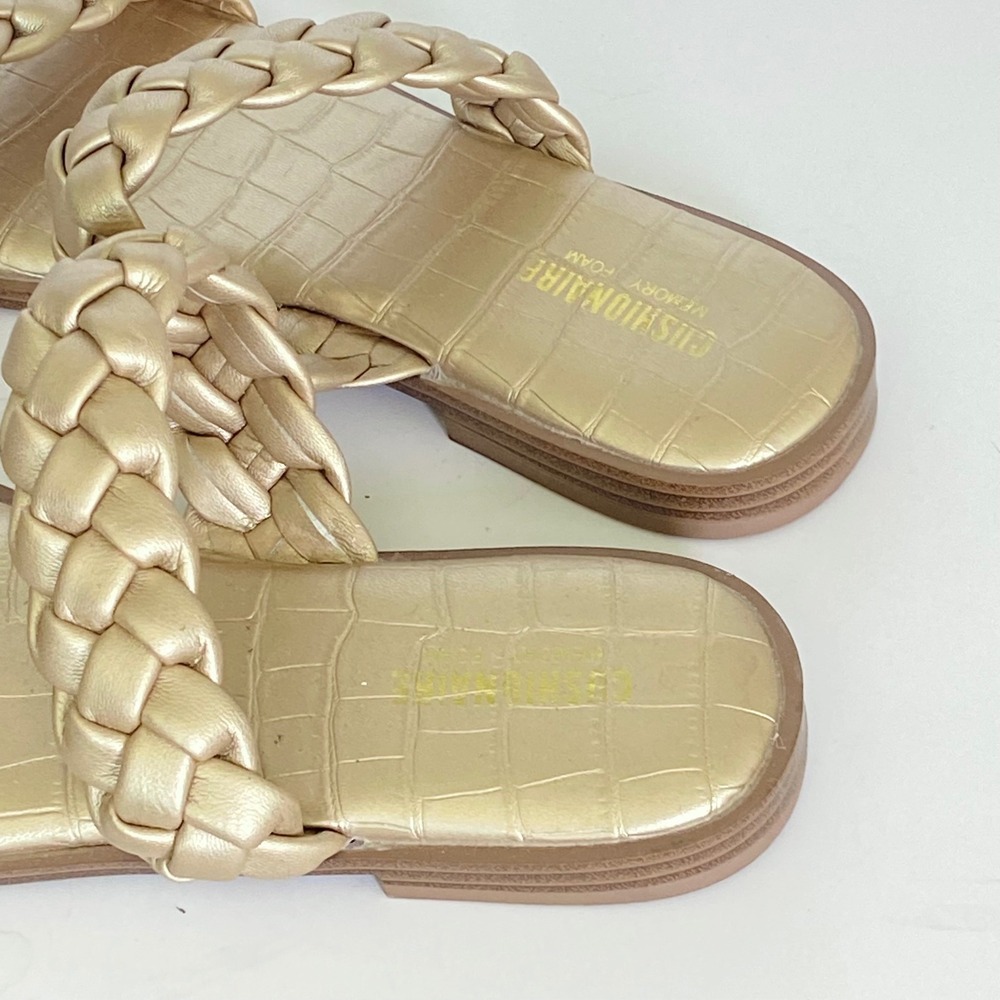LOT of 2 Cushionaire Vicki Braided Strap Slide Sandals Gold Black Flats - Picture 8 of 10